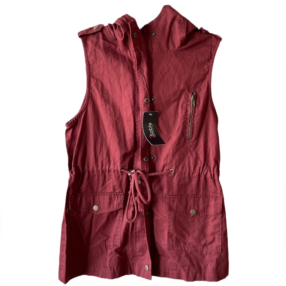 2 Sable | Military Drawstring Hoodie Vest with Zipper Snap Button Closure